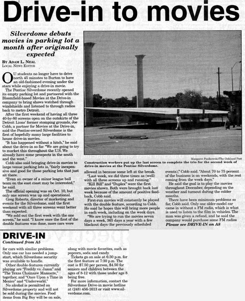 Silverdome Drive-In Theatre - 2003 Opening Article Oakland Post (newer photo)